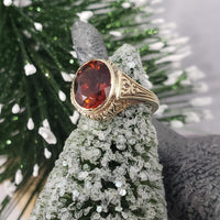 14k yellow gold CITRINE estate engraved ring