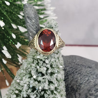 14k yellow gold CITRINE estate engraved ring