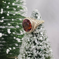 14k yellow gold CITRINE estate engraved ring