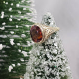 14k yellow gold CITRINE estate engraved ring