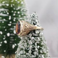 14k yellow gold CITRINE estate engraved ring