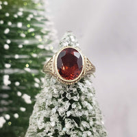 14k yellow gold CITRINE estate engraved ring