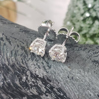14k white gold old European cut diamond studs earrings - 1.01ct tw