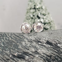 14k white gold old European cut diamond studs earrings - 1.01ct tw