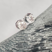 14k white gold old European cut diamond studs earrings - 1.01ct tw