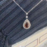 Edwardian pear cut Tourmaline & old cut Diamond halo pendant necklace lavaliere