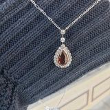 Edwardian pear cut Tourmaline & old cut Diamond halo pendant necklace lavaliere