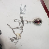 Edwardian pear cut Tourmaline & old cut Diamond halo pendant necklace lavaliere