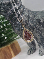 Edwardian pear cut Tourmaline & old cut Diamond halo pendant necklace lavaliere