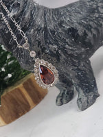 Edwardian pear cut Tourmaline & old cut Diamond halo pendant necklace lavaliere