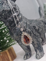 Edwardian pear cut Tourmaline & old cut Diamond halo pendant necklace lavaliere