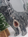 Edwardian pear cut Tourmaline & old cut Diamond halo pendant necklace lavaliere
