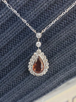 Edwardian pear cut Tourmaline & old cut Diamond halo pendant necklace lavaliere