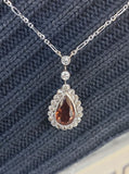 Edwardian pear cut Tourmaline & old cut Diamond halo pendant necklace lavaliere