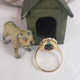 14k yellow gold Victorian turquoise & mine cut diamond halo ring