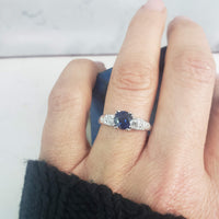 14k white gold Deco sapphire & diamond estate ring