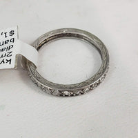 Platinum 2mm old rose cut diamond vintage eternity wedding band - size 4.5