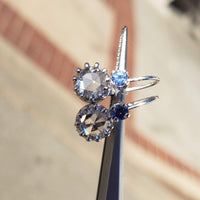 14k white gold rose cut diamond & sapphire lever back earrings -.62ct tw