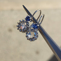 14k white gold rose cut diamond & sapphire lever back earrings -.62ct tw