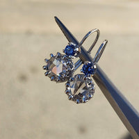 14k white gold rose cut diamond & sapphire lever back earrings -.62ct tw