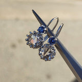 14k white gold rose cut diamond & sapphire lever back earrings -.62ct tw
