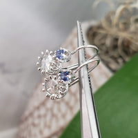 14k white gold rose cut diamond & sapphire lever back earrings -.62ct tw