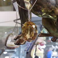 14k white gold huge oval CITRINE estate pendant necklace