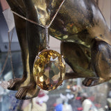 14k white gold huge oval CITRINE estate pendant necklace