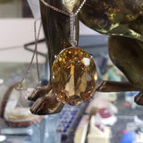 14k white gold huge oval CITRINE estate pendant necklace