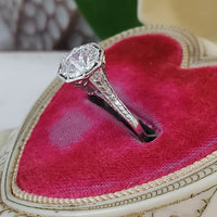Platinum filigree diamond solitaire antique estate ring - 1.10ct
