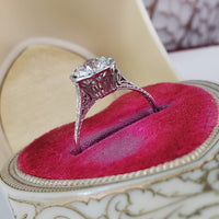 Platinum filigree diamond solitaire antique estate ring - 1.10ct