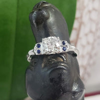 Platinum blue sapphire & diamond estate ring - .64ct