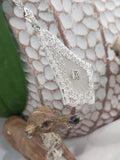 14k white gold Deco c.20's etched camphor & diamond pendant necklace