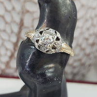 14k gold two tone diamond estate c.30's Art Deco engagement ring