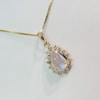 14k yellow gold cabochon Moonstone & Diamond necklace pendant