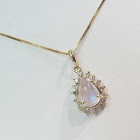 14k yellow gold cabochon Moonstone & Diamond necklace pendant