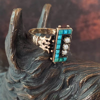 10k gold Victorian turquoise & pearl estate ring
