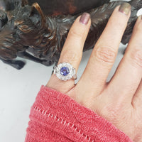 Platinum Retro diamond & tanzanite estate ring