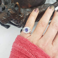 Platinum Retro diamond & tanzanite estate ring