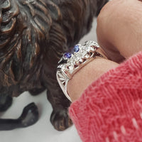 Platinum Retro diamond & tanzanite estate ring