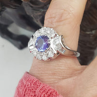 Platinum Retro diamond & tanzanite estate ring