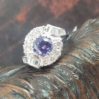 Platinum Retro diamond & tanzanite estate ring