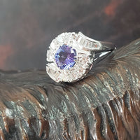 Platinum Retro diamond & tanzanite estate ring