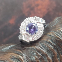 Platinum Retro diamond & tanzanite estate ring