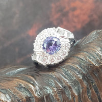 Platinum Retro diamond & tanzanite estate ring
