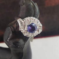Platinum Retro diamond & tanzanite estate ring