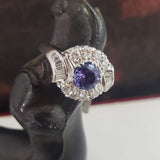 Platinum Retro diamond & tanzanite estate ring