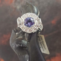Platinum Retro diamond & tanzanite estate ring