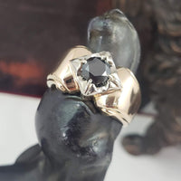 14k gold two tone Deco black diamond Ring - .96ct