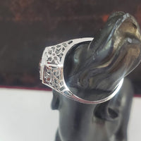 10k white gold c.20's c.30's Art Deco Garnet filigree Ring